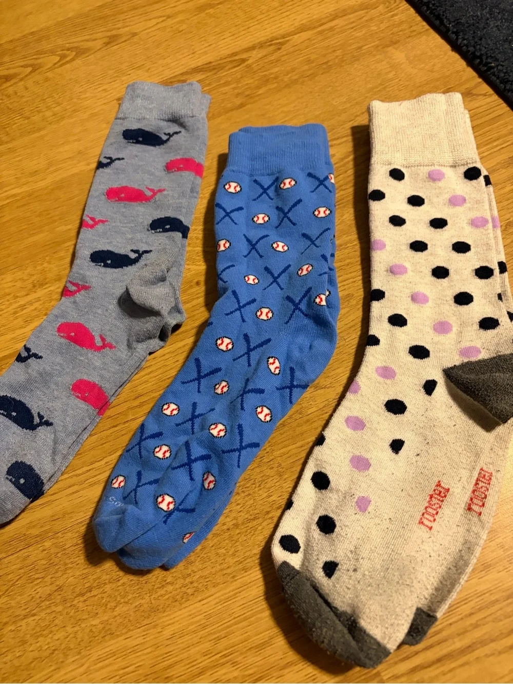 Set of 3 Men's Patterned Crew Socks VV- Blue Polka & Novelty Styles